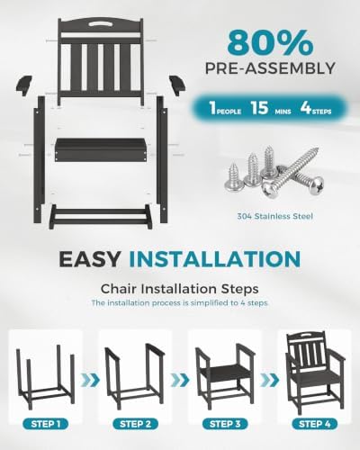 Ciokea HDPE Outdoor Patio Dining Chairs, All-Weather Furniture, Grey - Image 6