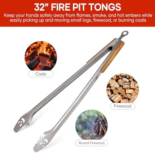 XUDAKAIXIN Fire Pit Tongs 32-inch Super Long for Loading Wood,BBQ with Extended Luxurious Acacia Handle for Fire Pits, Fire Rings,Campfires, and Fireplaces, Outdoor or Indoor ﻿ - Image 2