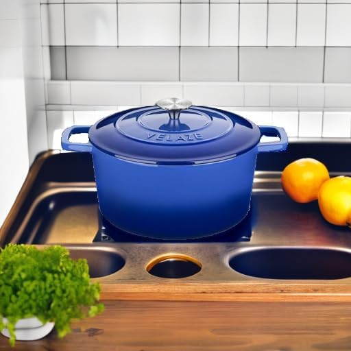 Velaze 6 QT Enameled Cast Iron Dutch Oven Pot with Lid, Blue - Image 5