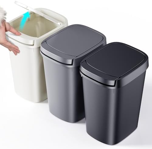 CEROELDA 3 Pack Bathroom Trash Can with Lid, 10L/2.6 Gal Small Garbage Can with Press Top Lid, Slim Plastic Waste Basket for Toilet, Office, Bedroom (Muti 1) by WelcometoCEROELDA