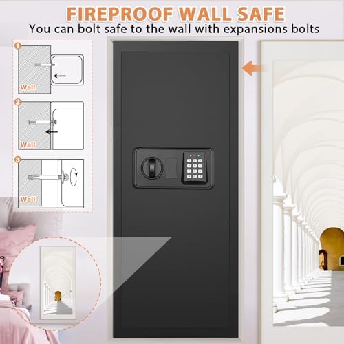 Black 37.4" Tall Wall Safe Between Studs with Combo Lock & Removable Shelf - Image 6