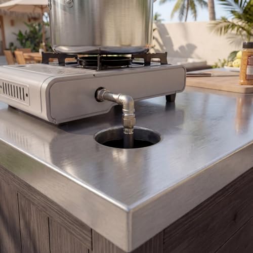 MOUMON Patio Kitchen Cabinet with Tank Storage & Stainless Steel Countertop - Image 6