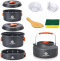 Camping Cookware Set, 15-Piece Camping Pots and Pans Set with Kettle, Frying Pan, Bowls & Plates, Lightweight Backpacking Mess Kit for Camping, Hiking, Picnic, RV Travel by Blackpongo