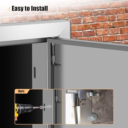 Outdoor Kitchen Doors 33W x 23H Inch, Double BBQ Access Doors 304 Stainless Steel for Outdoor Kitchen Cabinet Grill Station or BBQ Island - Image 6
