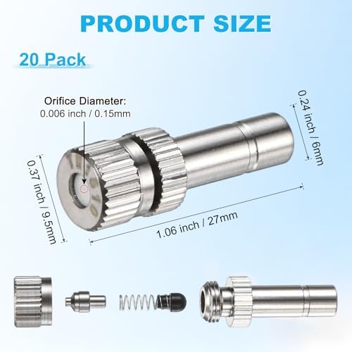 M METERXITY 20-Pack Brass Misting Nozzles, 0.006"/0.15mm Orifice Mister Replacement Heads for Outdoor Cooling System/Landscaping/Humidification/Greenhouse, 6mm Low-Pressure Fog Sprayer Nozzle - Image 3