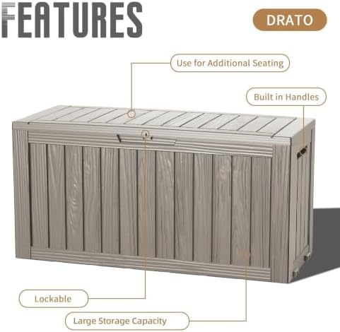 DRATO 100 Gallon Waterproof Deck Box Outdoor Storage Box with Wheels Grey - Image 7
