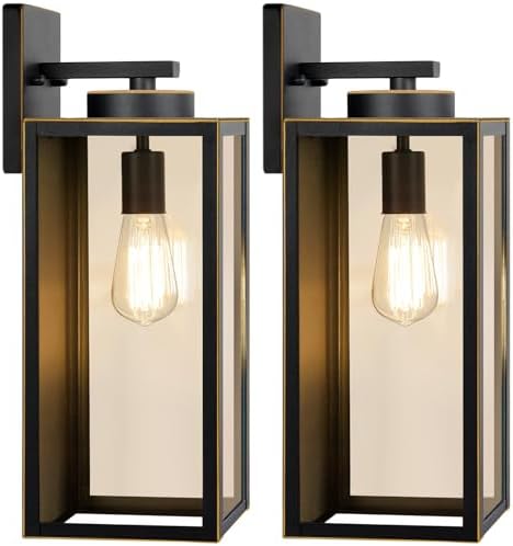 BesLowe 15’’ Large Outdoor Wall Lights, Porch Lights Black with Gold Trim by BringYourBrightFuture
