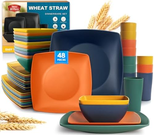 Teivio 48-piece Plates and Bowls Sets, Square Kitchen Dishes Set for 12 by Teivio