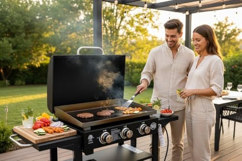 Griller's Choice Gas Griddle with Hinged Hood, Wind Guards, Front Grease Management, 4 Shelves, Propane Griddle for Flattop Grills Outdoor Cooking - Image 6