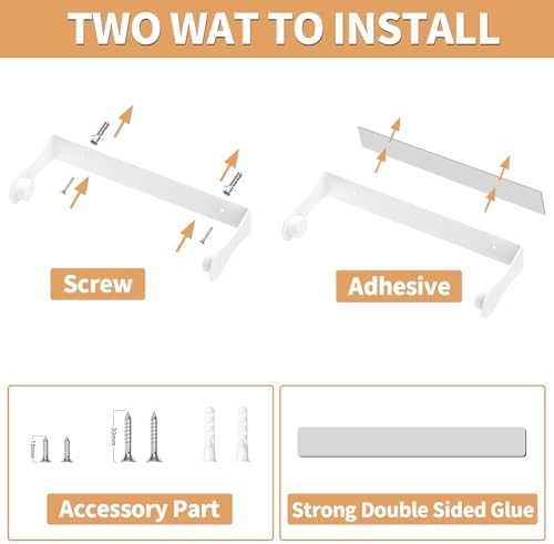 Paper Towel Holder Under Cabinet, Wall Mount,Adhesive or Drilling, White - Image 5