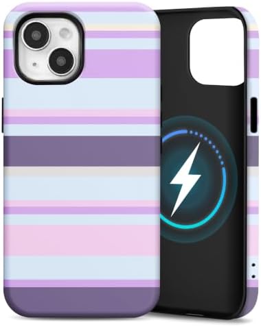 for iPhone 15 Plus Case, Magnetic Matte Frosted Dual-Layer Striped Phone Case for Women, Retro Aesthetic Cover Compatible with MagSafe Accessories - Lavender Mist by YKCZL