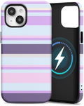 for iPhone 15 Case, Magnetic Matte Frosted Dual-Layer Striped Phone Case for Women, Retro Aesthetic Cover Compatible with MagSafe Accessories - Lavender Mist by YKCZL
