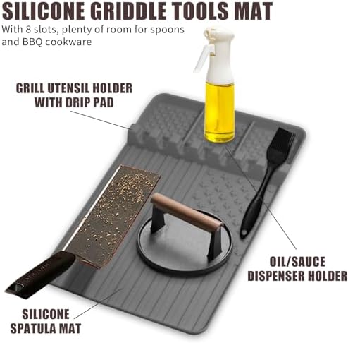 2 PCS Silicone Grill Mat Compatible with Blackstone, BBQ Griddle Tools Mat with Drip Pad, Spatula for Outdoor Kitchen Counter, Gifts for Men (Grey-2) - Image 4