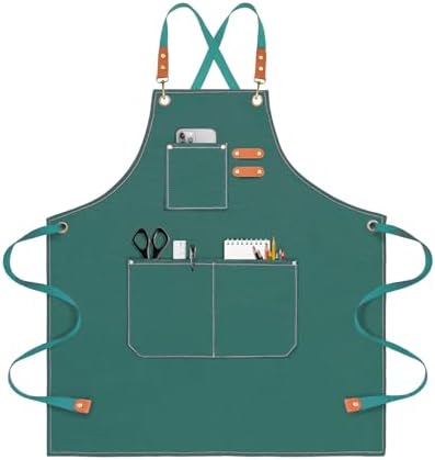 OUNLEN Chef Apron for Men Women Canvas Aprons with 3 Pockets Cross Back Resistant Work Apron for Cooking by OUNLENAPRON