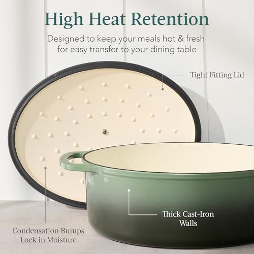Best Choice Products Oval 7.5 Quart Enamel Cast-Iron Dutch Oven, Heavy-Duty Pre-Seasoned for Baking, Cooking w/Side Handles – Deep Olive Green - Image 6