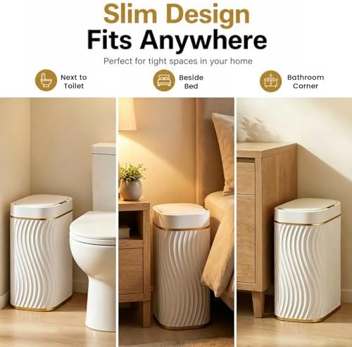 Bathroom Small Trash Can with Automatic Touchless Lid, 2.6 Gallon Smart Garbage Can Narrow Waterproof Trash Bin for Bedroom, Office, Living Room - Image 4