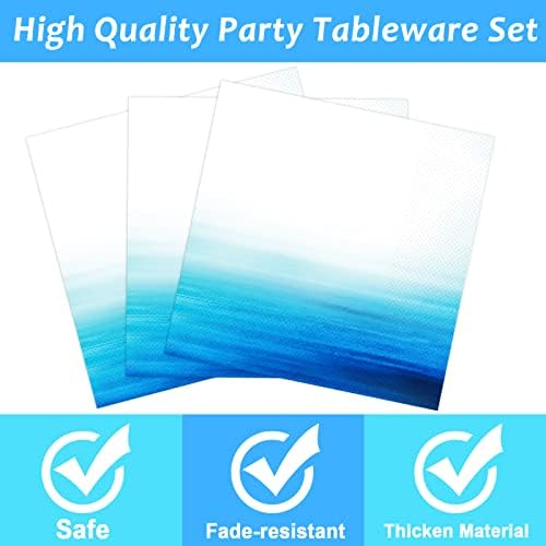 Wiooffen 96 Pieces Ocean Sea Party Tableware Set Ocean Waves Party Supplies Sea Theme Table Decorations Under The Sea Tableware for VBS Baby Shower Birthday Paper Plates Napkins Forks for 24 Guests - Image 3