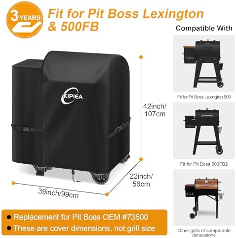 Kipiea 600D Pellet Grill Cover for Pit Boss Lexington, Pro 600 and Tailgater, Waterproof BBQ Smoker Cover, UV Resistant, No Tear, No Fading - Image 2