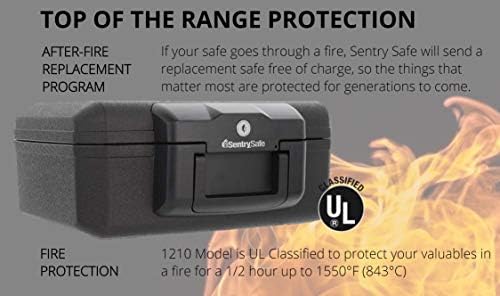 SentrySafe Fireproof Safe with Key Lock, Chest Lock Box for Home or Travel Secures Money, Documents, 0.18 Cubic Feet, 6.1 x 14.3 x 11.2 Inches, 1210 - Image 2