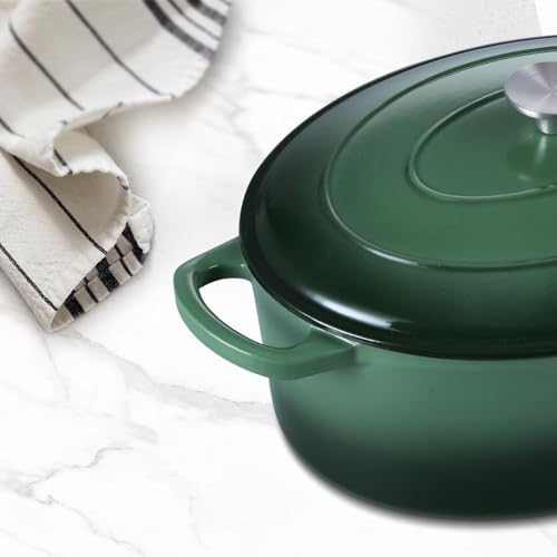Leonyo 5-Quart Enameled Cast Iron Oval Dutch Oven Pot with Lid, Emerald - Image 6