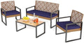 PHI VILLA 4 Piece Brown Wicker Patio Furniture Set with Navy Cushion by PHIVILLA