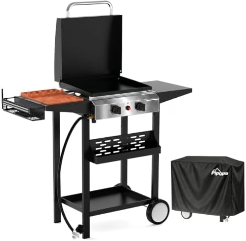 Pipopa 2-Burner Propane Griddle,Portable Flat Top with Wheels & Hood by Pipopa