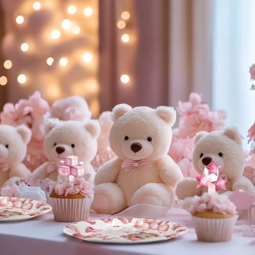40 Guests We Can Bearly Wait Baby Shower Plates – Pink Teddy Bear Plates and Napkins Set for Girl Baby Shower Decorations - Image 4
