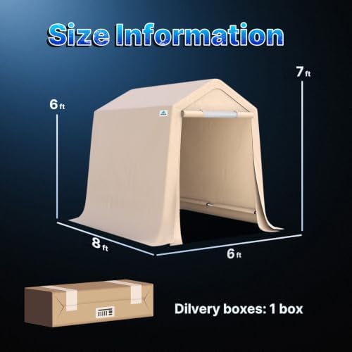 ADVANCE OUTDOOR 6x8 ft Outdoor Portable Storage Shelter Shed with 2 Roll up Zipper Doors & Vents Carport for Motorcycle Waterproof and UV Resistant Portable Garage Kit Tent, Beige - Image 2