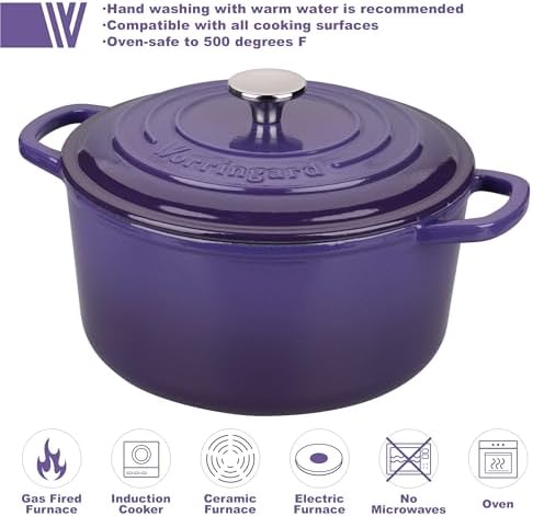 VORRINGARD Enameled Cast Iron Dutch Oven Pot with Lid, for Sourdough Bread Baking, Round Dutch Ovens, 6 Quart, Purple - Image 3