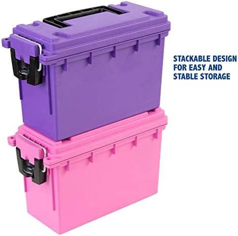 Sheffield 12632 Ammo Storage Box, Stackable .30 Cal Field Boxes, Water and Dust Resistant, Lockable Storage Box with Handle, Secures Hunting Gear, Supplies, & Bullets, Made in USA, Purple(Pack of 6) - Image 6