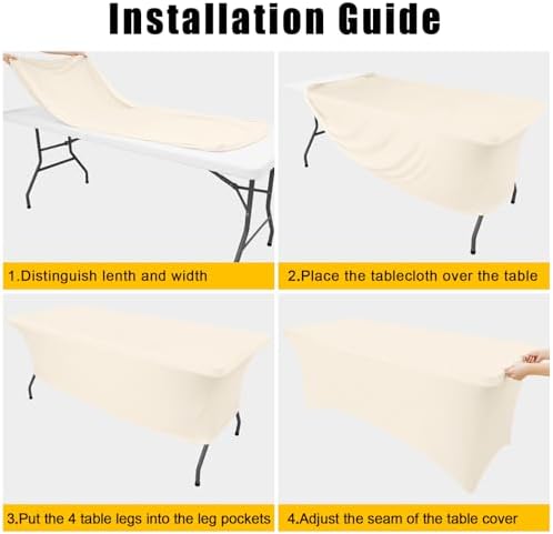 Smiry 2 Pack Spandex Table Cloth 4FT, Elastic Fitted Beige Tablecloth - Image 5