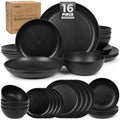 Grow Forward 16-piece Premium Wheat Straw Dinnerware Sets for 4 - Unbreakable Dishwasher & Microwave Safe Plastic Plates and Bowls Sets - Patio, Outdoors, RV, Camping Dishes - Midnight by GrowForward