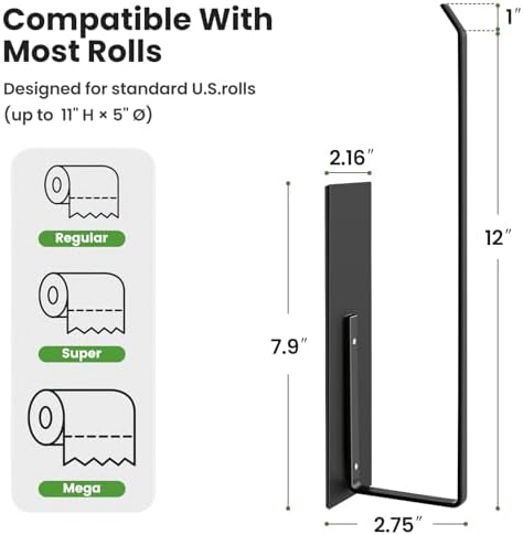 Paper Towel Holder Black, Toilet Paper Roll Holder Magnetic Towel Rack Wall Mount Fridge Organizer Shelf for Towels Rolls Bar Bathroom Toilet Pantry RV Essentials Kitchen Organizers and Storage 2 Pack - Image 2