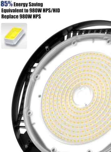 210W UFO LED High Bay Light, 31500LM Shop Lights, 5000K Daylight, ETL Listed with 6' Cable & Safety Rope, IP65 Waterproof Commercial Lighting for Warehouse, Workshop, 980W MH/HPS Equivalent, 1 Pack - Image 4