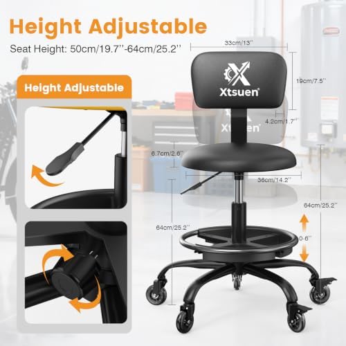 Rolling Shop Stool with Wheels, Mechanic Stool Chair with Backrest - Image 2
