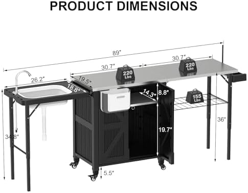 Outdoor Grill Cart with 2-Stainless Steel Top, 2-Tier Storage Cabinet - Image 2