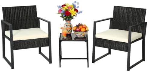 FDW | 3-Piece Patio Furniture Set | Khaki |Outdoor Wicker Furniture with Coffee Table | Modern Rattan Chairs Conversation Set | Outdoor Seating | Weather-Resistant | for Porch, Garden, Lawn by FDW