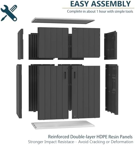 HOMSPARK Outdoor Storage Shed 57 Cu.Ft, All-Weather Resistant Resin Garden Sheds & Outdoor Storage Clearance with Floor, Double-Layer Plastic Tool Sheds for Patio, Garden & Lawn (Black) - Image 5