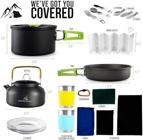Fortitude21 Camping Cookware Set - 19-Piece Lightweight Backpacking Cookware with Pots, Pans, Utensils - Compact Outdoor Cooking Kit for Camping, Hiking, Backpacking & Survival - Image 3