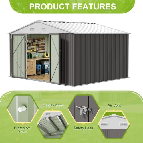 JUMMICO 10x8 FT Outdoor Storage Shed, Gray - Image 4