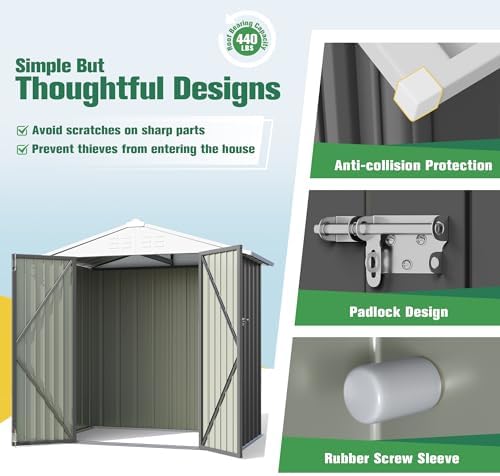 Flamaker 6x4 FT Storage Shed Waterproof Metal Garden Shed with Lockable Door Utility Tool Shed Outdoor Storage for Backyard, Patio and Lawn, Grey - Image 4