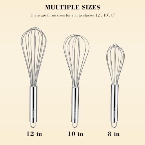 NileHome 3-Pack Stainless Steel Whisk Set, Kitchen Utensils for Cooking - Image 2