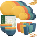 Wrova 40Pack plates and bowls sets for kids - Unbreakable wheat straw dinnerware sets service for 8 - Alternative plastic 40pcs dish sets for kitchen, camping and indoors dinning - (Colorful) by WROVA