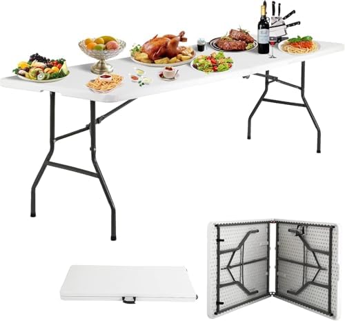 HKLGorg 8ft Folding Table, White Plastic Foldable Party Dining Table by HKLGorg