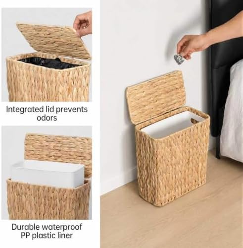 Coeusy Wicker Trash Can, Small Bathroom Trash Can with Lid, 3 Gallon - Image 3
