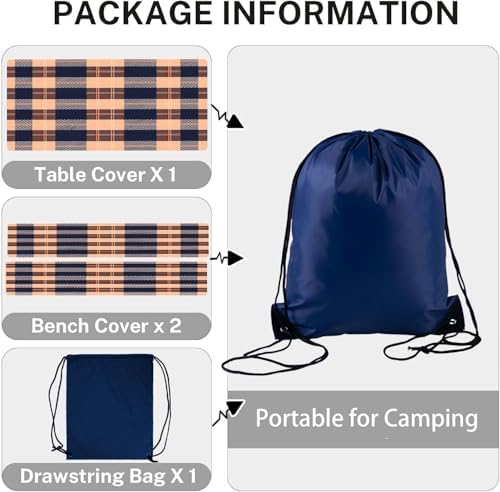CAPSCEOLL Fitted Picnic Table Cover with Bench Covers 6ft - Autumn Plaid - Image 4