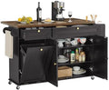 ONBRILL 60" Kitchen Island with Trash Can Storage, Rolling Island Table by ONBRILL