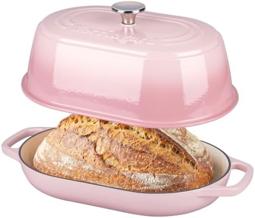 VORRINGARD Enameled Cast Iron Dutch Oven Pot with Dome Lid, Oval Bread Oven for Homemade Sourdough Bread Baking, Oven Safe up to 500°F, 6 Quart, Pink by Unknown