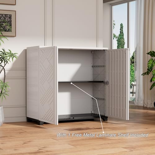 HOMSPARK Indoor/Outdoor Storage Cabinet with Doors and 1 Shelf, 34”x15”x34” HDPE Plastic Storage Box for Patio, Garden, Enterway, Balcony, Multi-Purpose for Daily Tools, White - Image 3