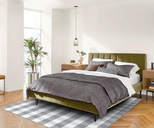 IOHOUZE 5x7 Buffalo Plaid Area Rug, Washable Indoor Outdoor, Grey White - Image 4